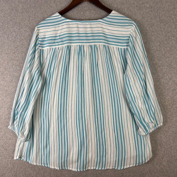 Chico's Top Women 2 White Blue Stripe 3/4 Sleeve Button Front Casual Blouse NWOT - Picture 11 of 11